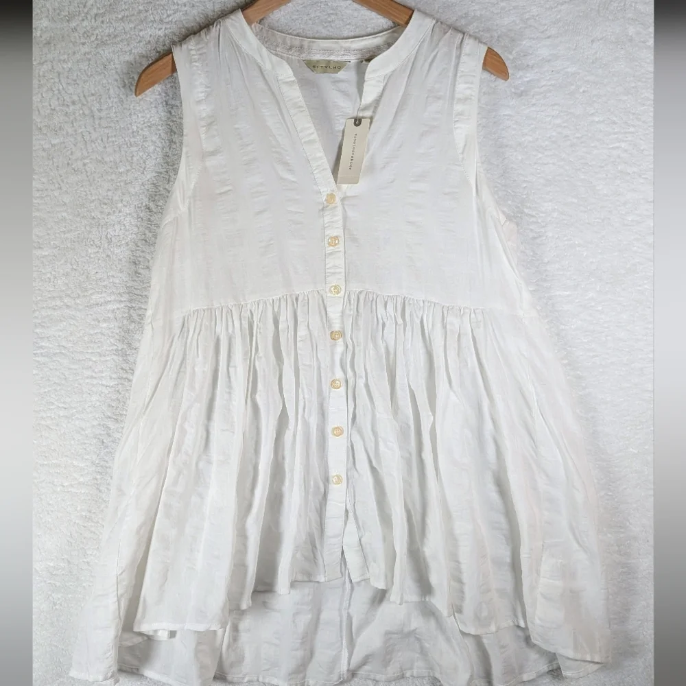 537-NWT Anthropologie Cream Sleeveless Blouse - Picture 2 of 8